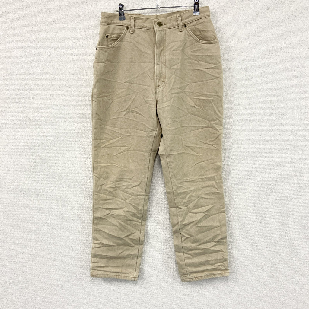 ～90s　L.L.Bean　エルエルビーン　デニムパンツ/ジーンズ　ジップフライ　ネル生地ライナー　革パッチ　ベージュ　14サイズ　　ヴィンテージ　古着