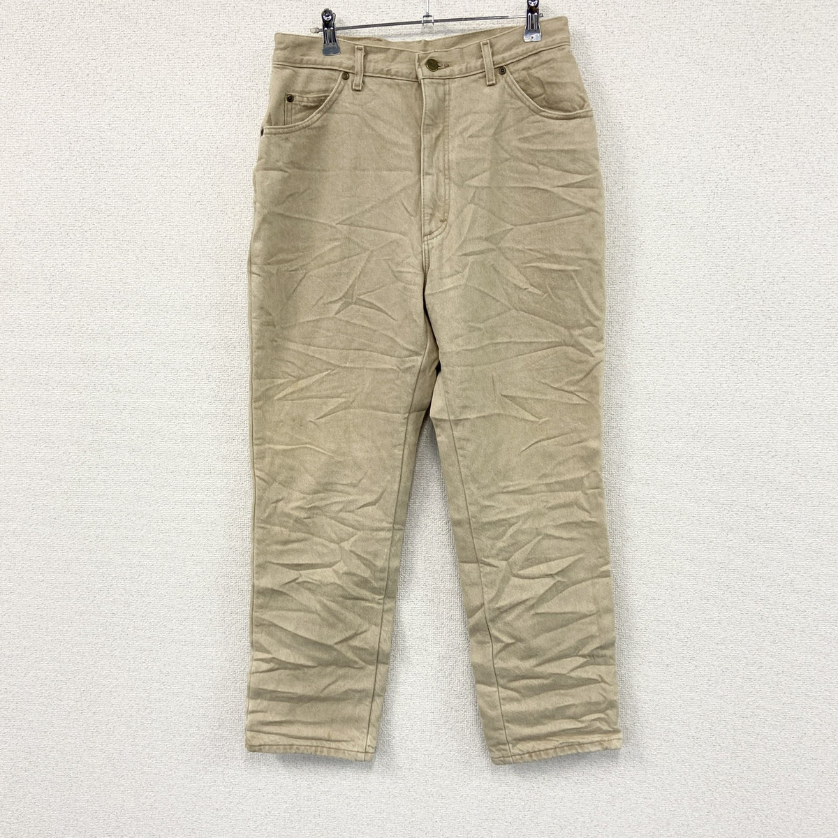 ～90s　L.L.Bean　エルエルビーン　デニムパンツ/ジーンズ　ジップフライ　ネル生地ライナー　革パッチ　ベージュ　14サイズ　　ヴィンテージ　古着