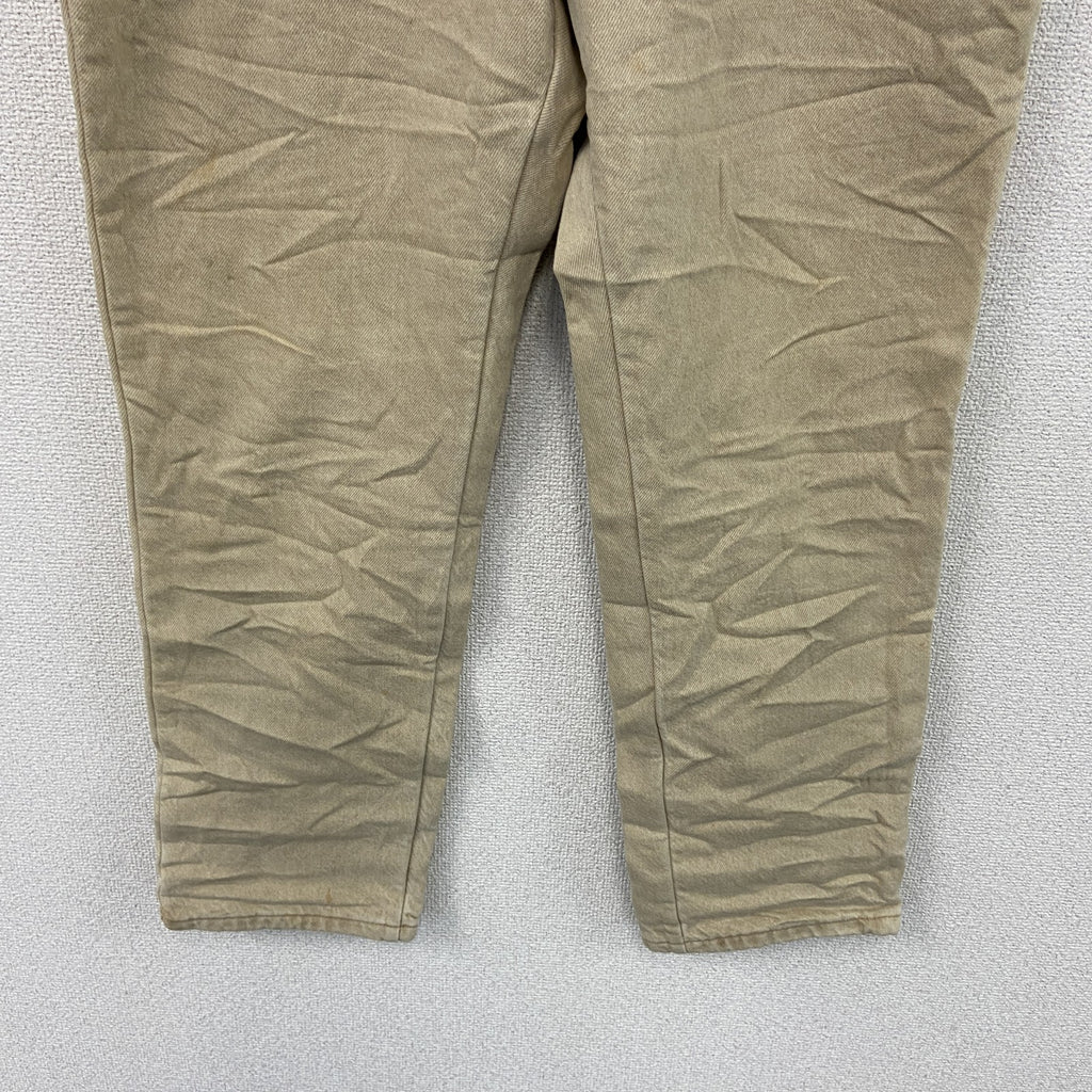 ～90s　L.L.Bean　エルエルビーン　デニムパンツ/ジーンズ　ジップフライ　ネル生地ライナー　革パッチ　ベージュ　14サイズ　　ヴィンテージ　古着
