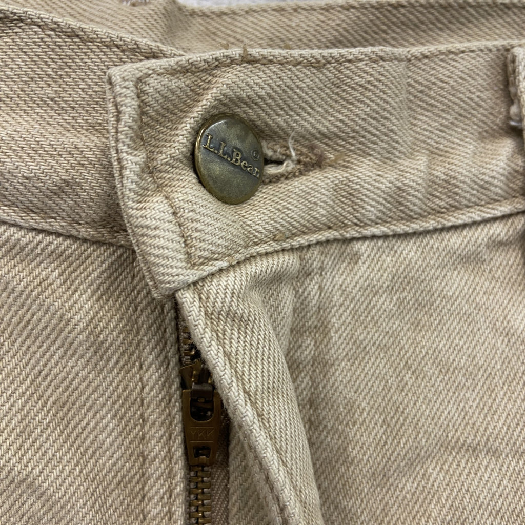 ～90s　L.L.Bean　エルエルビーン　デニムパンツ/ジーンズ　ジップフライ　ネル生地ライナー　革パッチ　ベージュ　14サイズ　　ヴィンテージ　古着