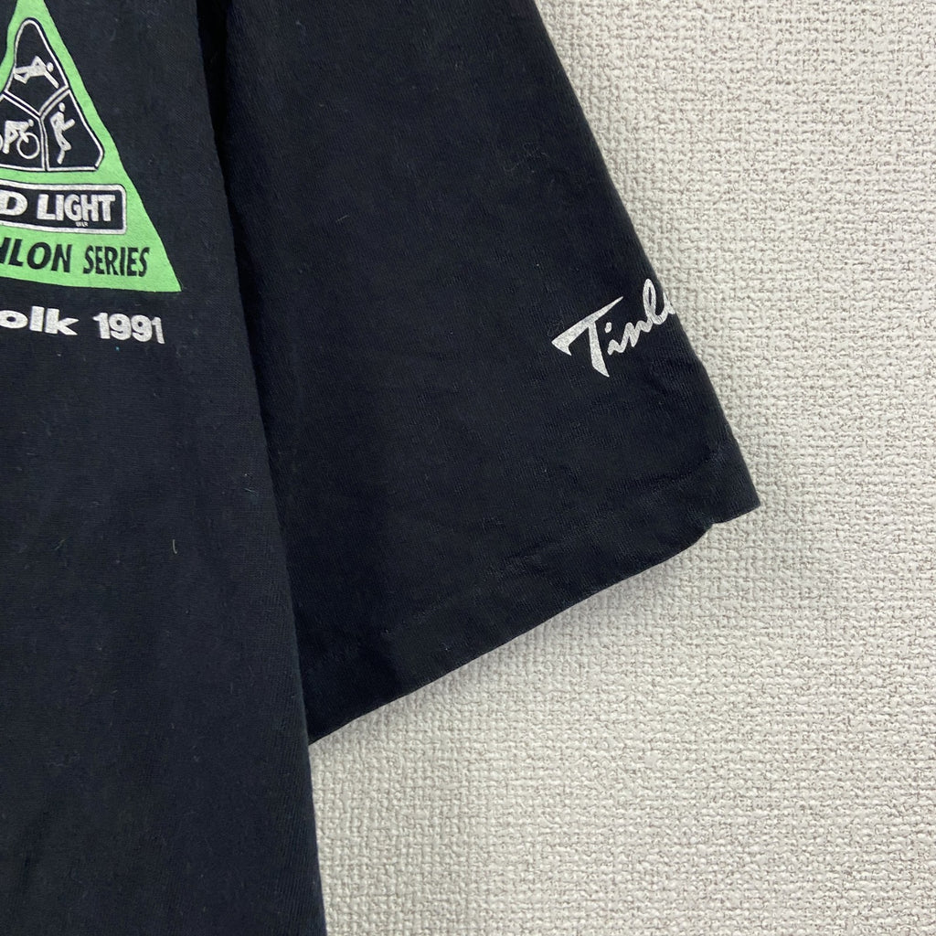 90s　Tinley　半袖プリントTシャツ　Coca-Cola　トライアスロン　シングルステッチ　企業ロゴ　黒　ブラック　XLサイズ　　ヴィンテージ　古着