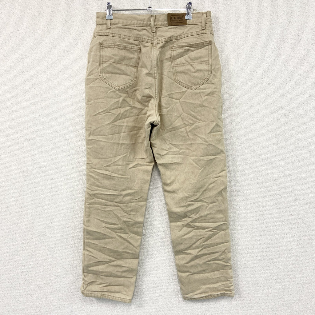 ～90s　L.L.Bean　エルエルビーン　デニムパンツ/ジーンズ　ジップフライ　ネル生地ライナー　革パッチ　ベージュ　14サイズ　　ヴィンテージ　古着