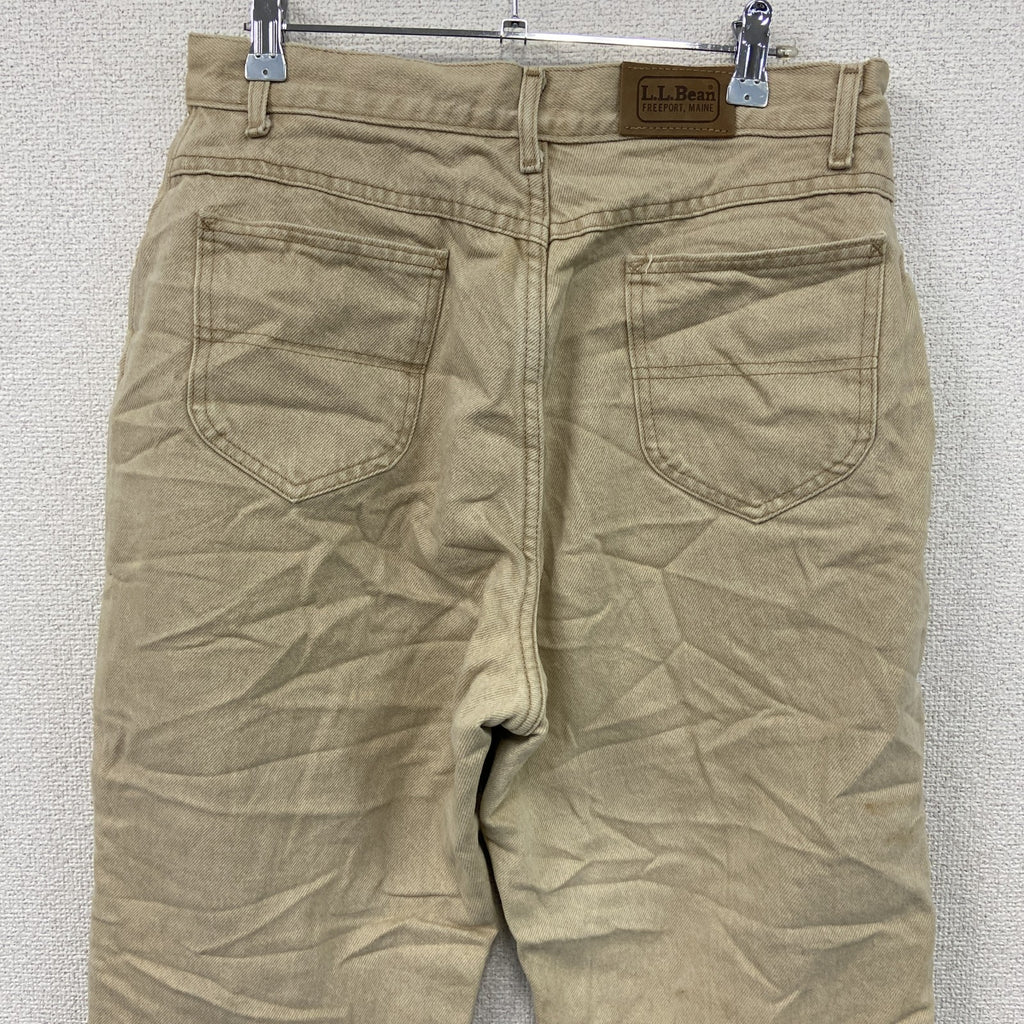 ～90s　L.L.Bean　エルエルビーン　デニムパンツ/ジーンズ　ジップフライ　ネル生地ライナー　革パッチ　ベージュ　14サイズ　　ヴィンテージ　古着