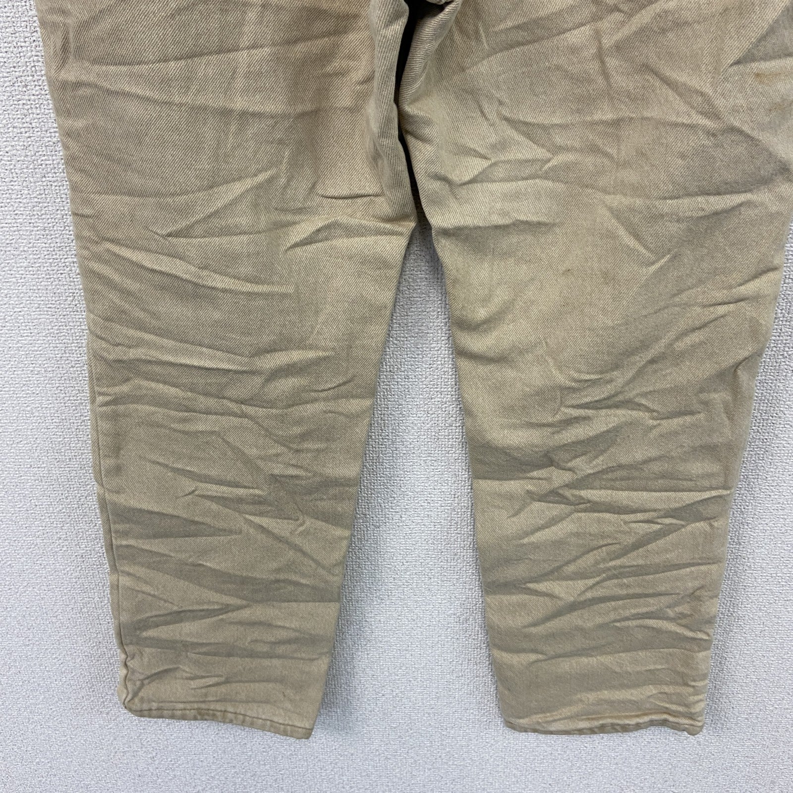 ～90s　L.L.Bean　エルエルビーン　デニムパンツ/ジーンズ　ジップフライ　ネル生地ライナー　革パッチ　ベージュ　14サイズ　　ヴィンテージ　古着