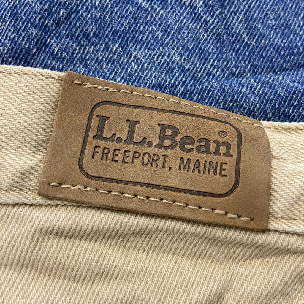 ～90s　L.L.Bean　エルエルビーン　デニムパンツ/ジーンズ　ジップフライ　ネル生地ライナー　革パッチ　ベージュ　14サイズ　　ヴィンテージ　古着