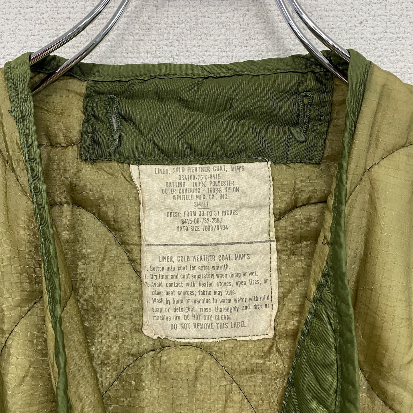 70s　U.S.ARMY　米軍　M-65　ライナージャケット　キルティングジャケット　中綿入り　カーキ　Sサイズ　