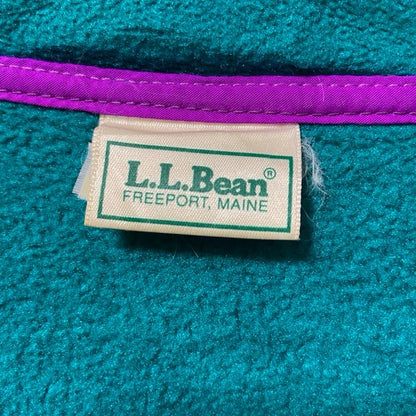 古着 used　80s　L.L.Bean　エルエルビーン　長袖ハーフボタンフリースジャケット　ターコイズブルー　ロゴ刺繡　Ｌサイズ