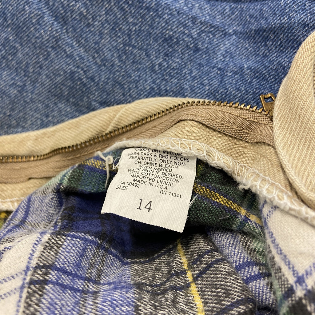 ～90s　L.L.Bean　エルエルビーン　デニムパンツ/ジーンズ　ジップフライ　ネル生地ライナー　革パッチ　ベージュ　14サイズ　　ヴィンテージ　古着