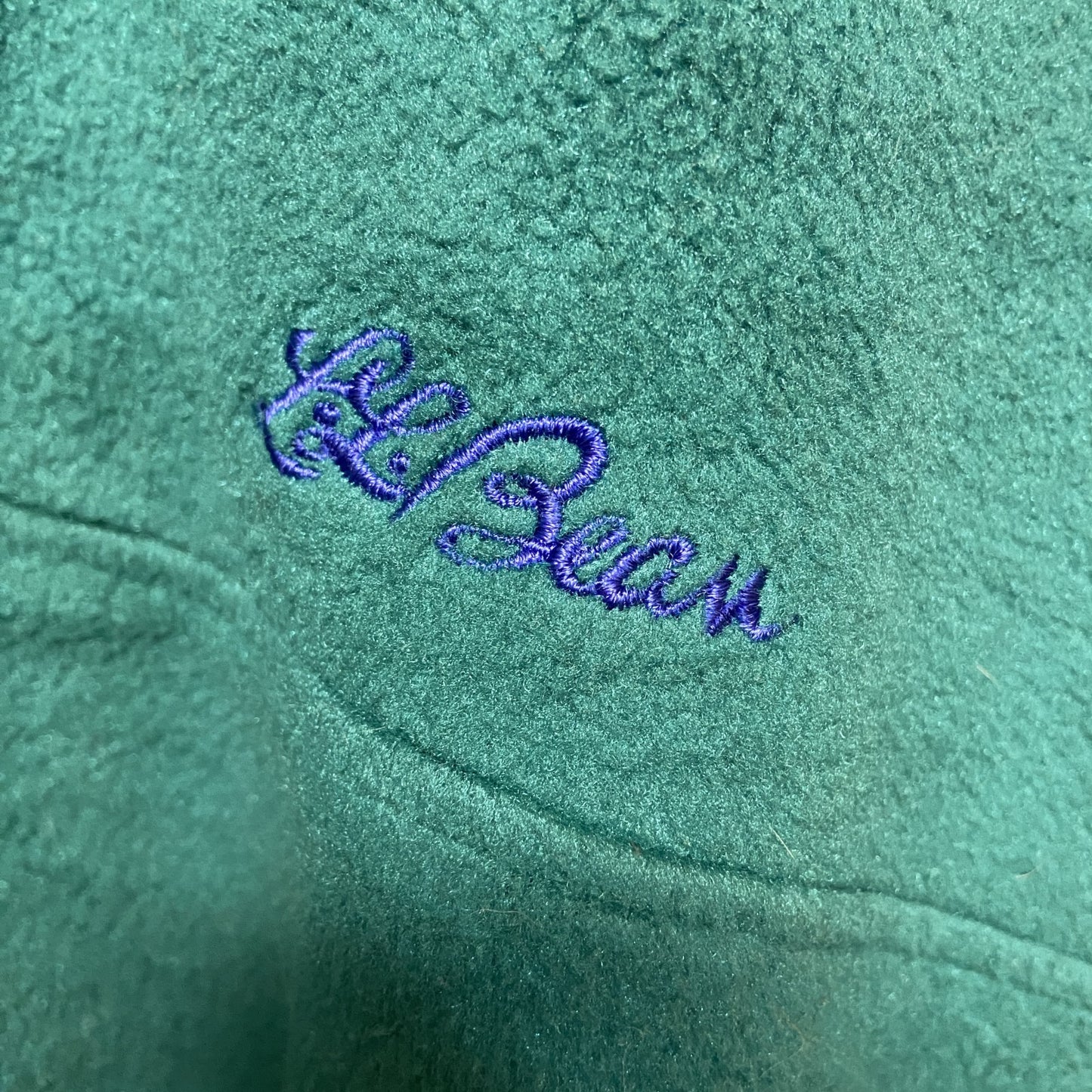 古着 used　80s　L.L.Bean　エルエルビーン　長袖ハーフボタンフリースジャケット　ターコイズブルー　ロゴ刺繡　Ｌサイズ