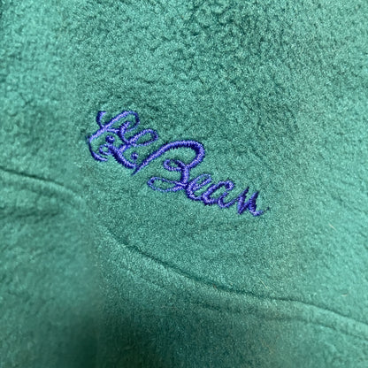 古着 used　80s　L.L.Bean　エルエルビーン　長袖ハーフボタンフリースジャケット　ターコイズブルー　ロゴ刺繡　Ｌサイズ