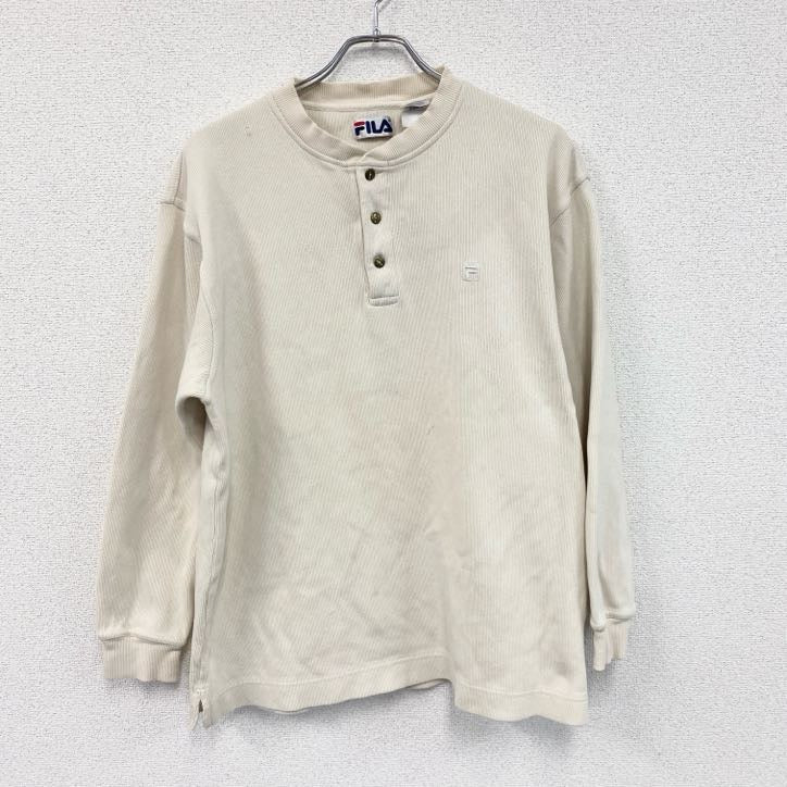 FILA　フィラ　コットンニットセーター　ヘンリーネック　ボタン付き　アイボリー　XLサイズ　古着