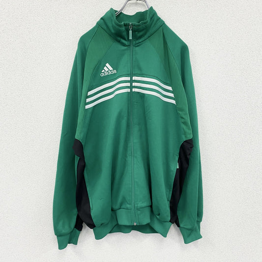 90s～　adidas　アディダス　トラックジャケット/ジャージ　フロッキープリント　デカロゴ　パフォーマンスロゴ　緑　グリーン　Mサイズ
