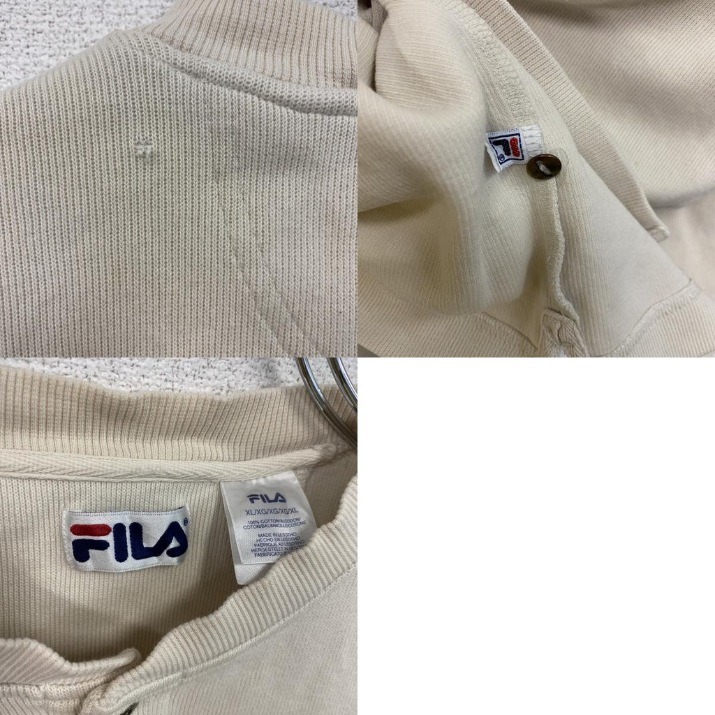 FILA　フィラ　コットンニットセーター　ヘンリーネック　ボタン付き　アイボリー　XLサイズ　古着