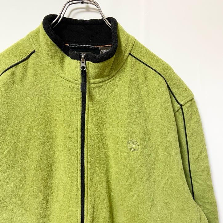 古着 used　Timberland ティンバーランド　イエローグリーン　長袖フルジップフリースジャケット　ロゴ刺　Ｌサイズ