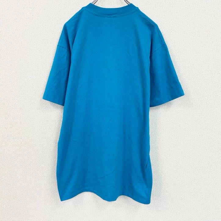 90s　半袖プリントTシャツ　ヴィンテージ　シングルステッチ　青　ブルー　　古着
