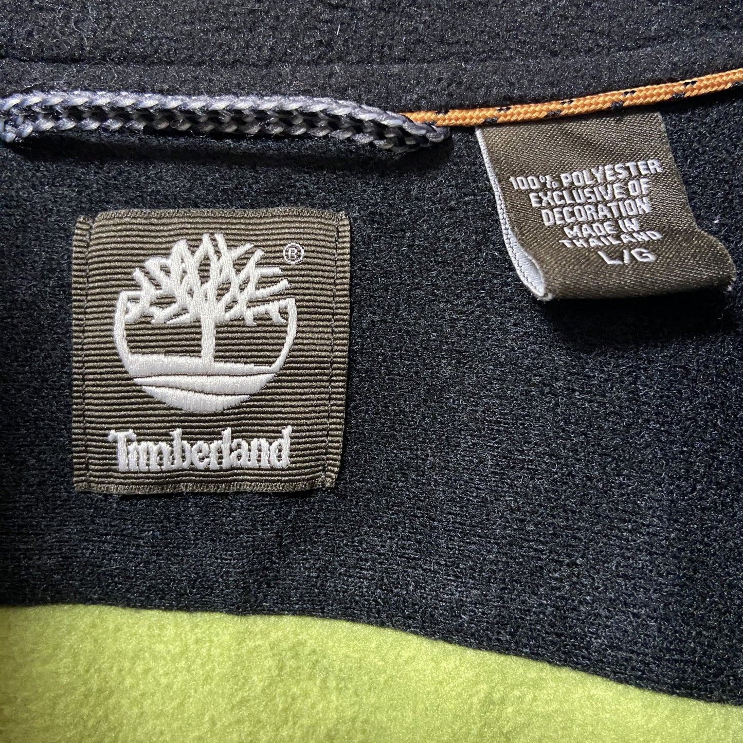 古着 used　Timberland ティンバーランド　イエローグリーン　長袖フルジップフリースジャケット　ロゴ刺　Ｌサイズ