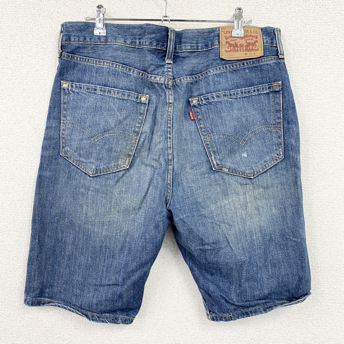 Levi’s　リーバイス　522　ハーフデニムパンツ/ショートパンツ　縦落ち　鬼ヒゲ　フェード　インディゴ　W34サイズ　古着