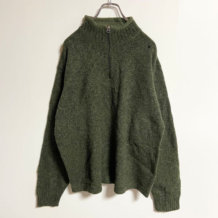 WOOLRICH　ウールリッチ　長袖ハーフジップニット　セーター　ハイネック　緑　グリーン　秋冬服　Lサイズ　古着