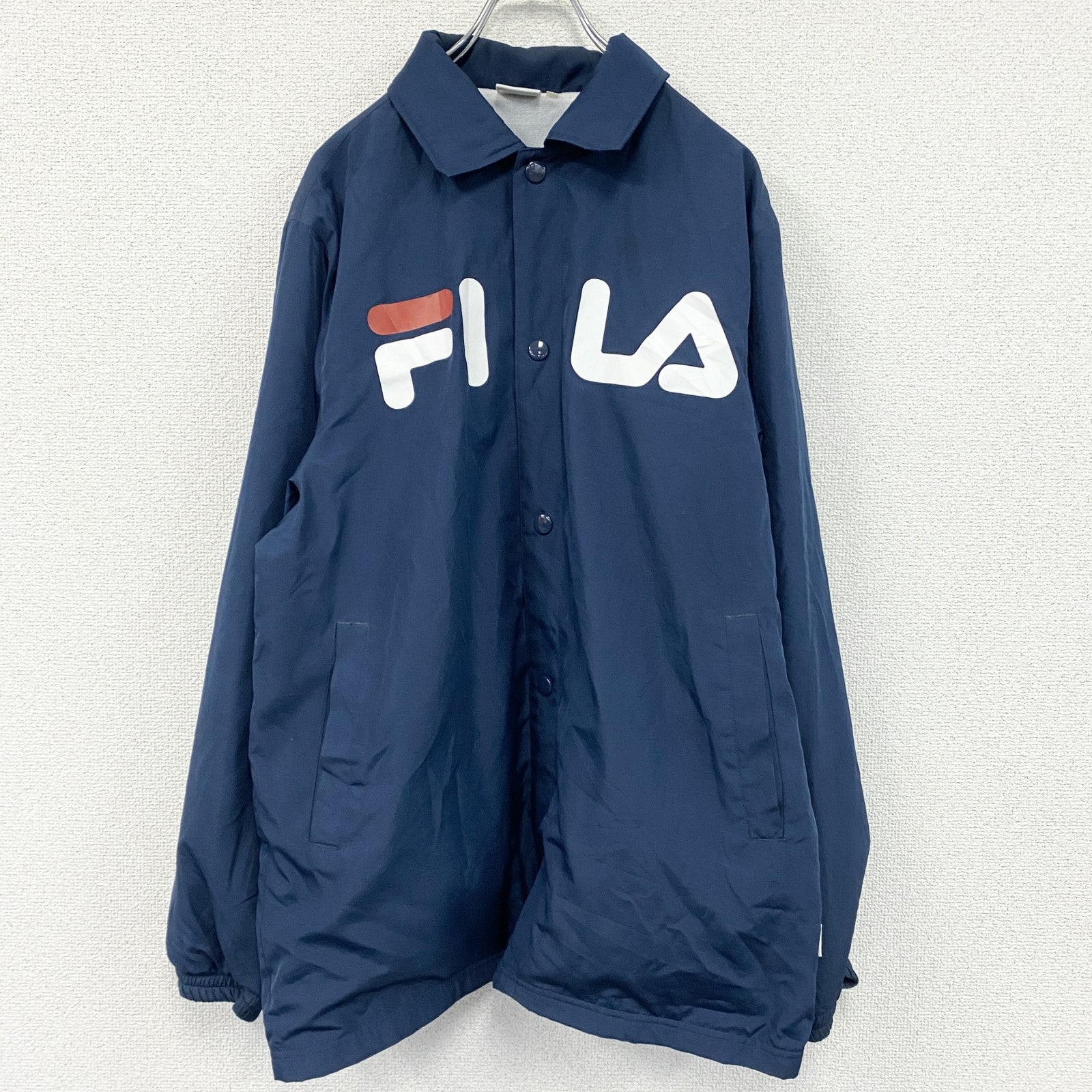 FILA　フィラ　コーチジャケット　デカロゴ　紺　ネイビー　XLサイズ　古着