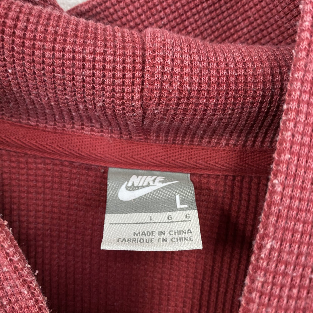 NIKE　ナイキ　スウェットパーカー/フーディー　前V　ワッフル生地　スウッシュ　赤　レッド　Lサイズ　古着