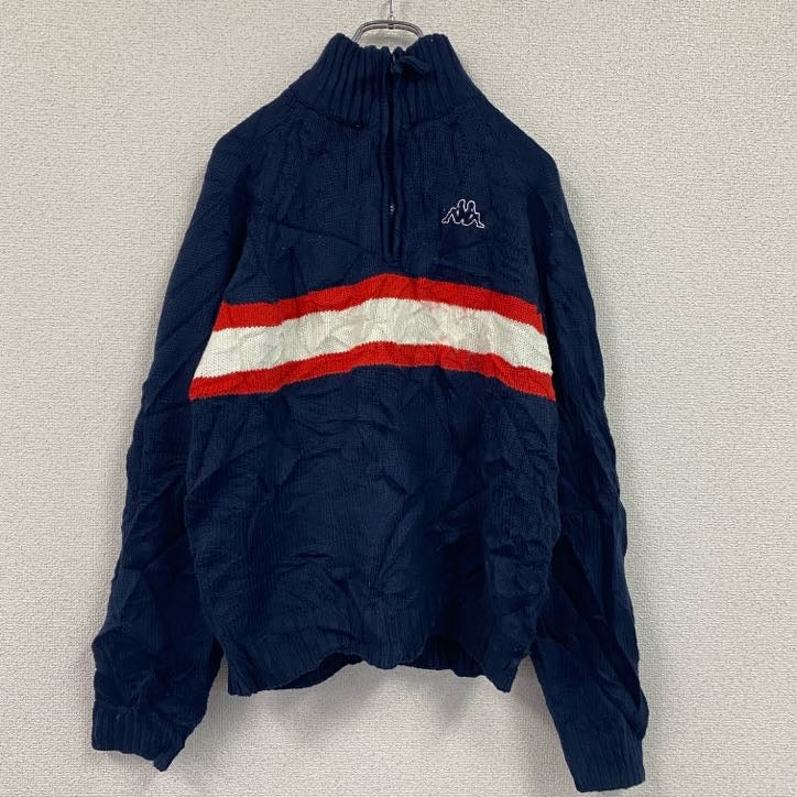 kappa　カッパ　ハーフジップアクリルニットセーター　紺　ネイビー　Mサイズ　古着