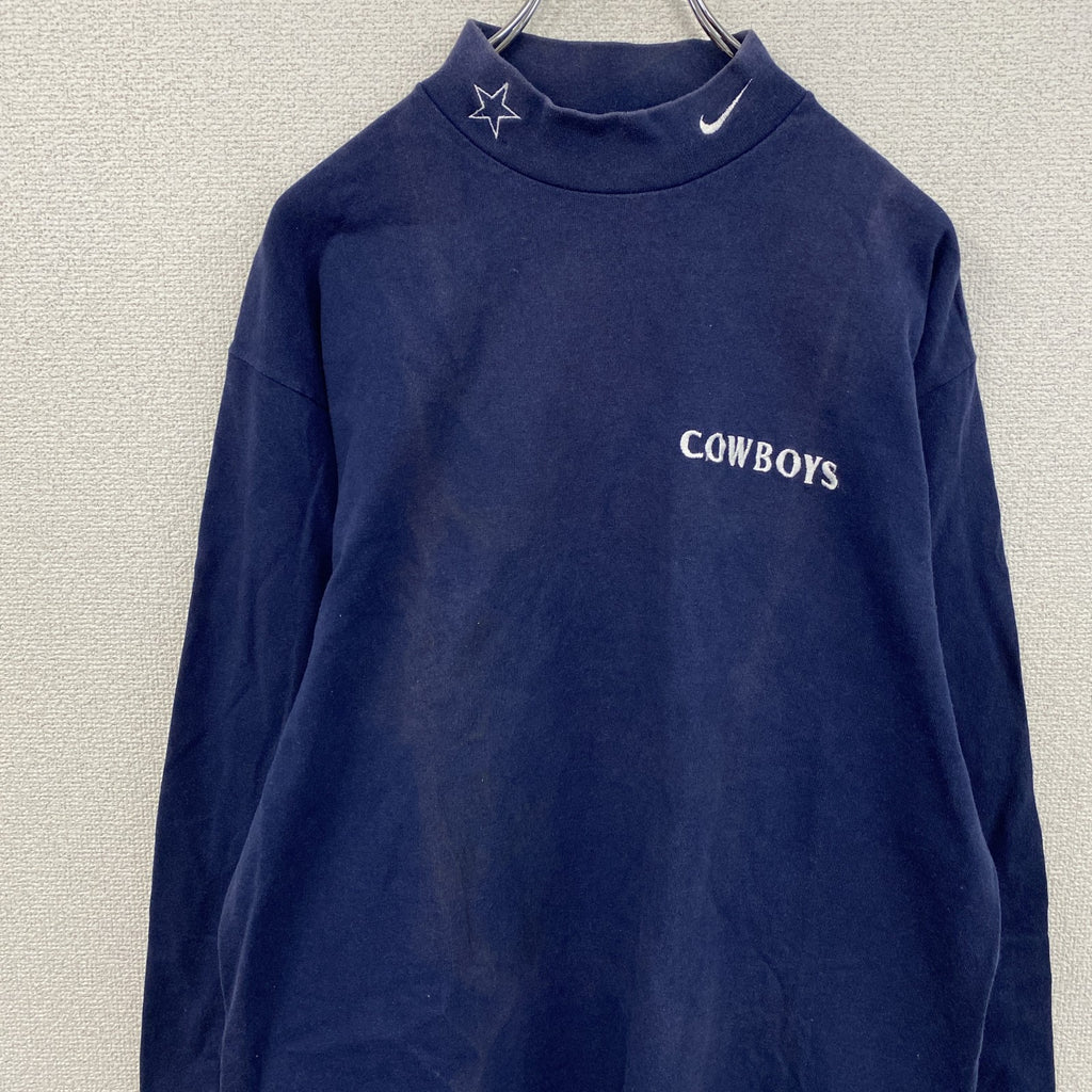 90s　NIKE　ナイキ　NFL　COWBOYS　長袖Tシャツ/ロンT　ハイネック　スウッシュ　紺　ネイビー　Mサイズ　　ヴィンテージ　古着