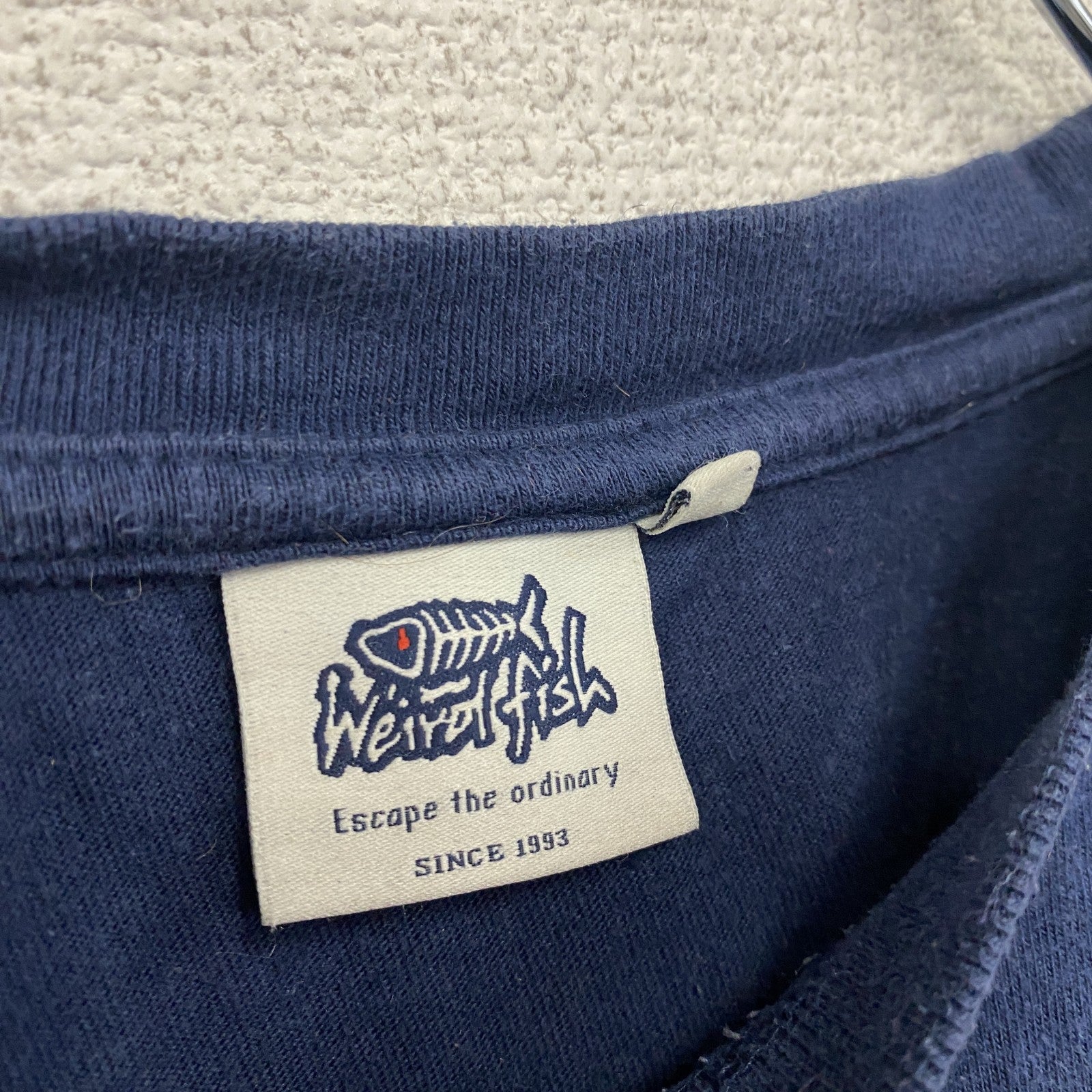 ～00s　Weird fish　半袖プリントTシャツ　Game of Prawns　ヴィンテージ　紺　ネイビー　Mサイズ　古着