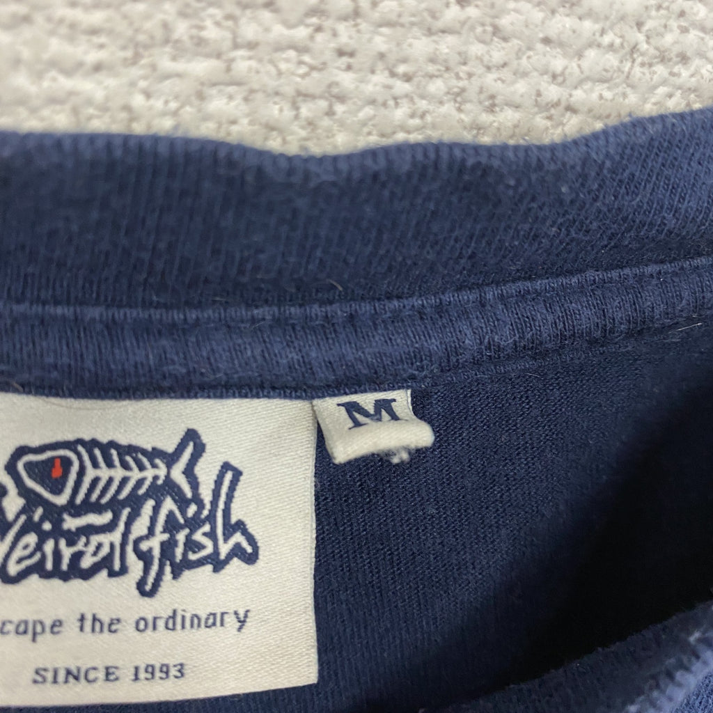 ～00s　Weird fish　半袖プリントTシャツ　Game of Prawns　ヴィンテージ　紺　ネイビー　Mサイズ　古着