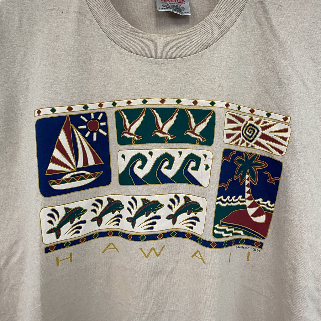90s　ONEITA　半袖プリントTシャツ　シングルステッチ　ベージュ　XLサイズ　　ヴィンテージ　古着
