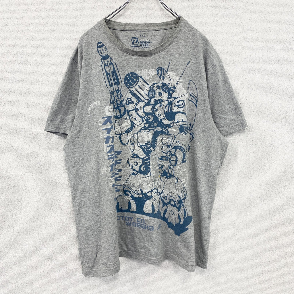 DENIM SEVENTY THREE　半袖プリントTシャツ　ロボT　灰色　霜降りグレー　2XLサイズ　古着