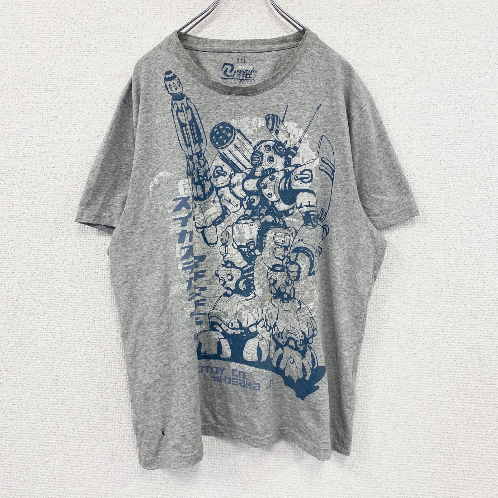 DENIM SEVENTY THREE　半袖プリントTシャツ　ロボT　灰色　霜降りグレー　2XLサイズ　古着