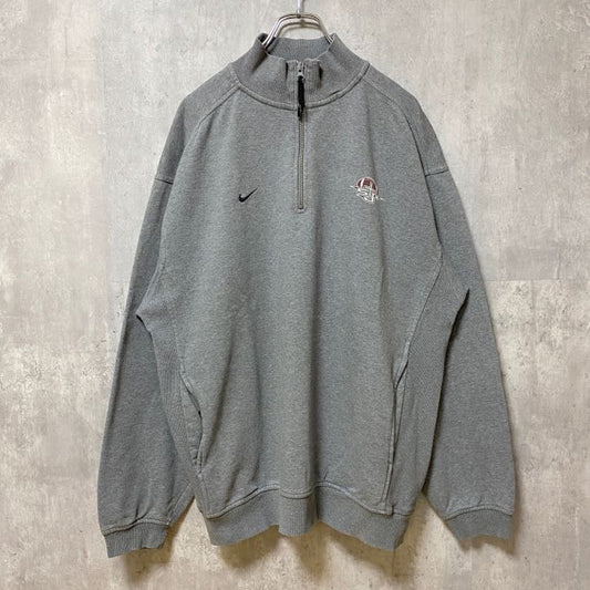 古着 used　NIKE　ナイキ　長袖ハーフジップスウェット　ワンポイントロゴプリントトレーナー　グレー　Lサイズ