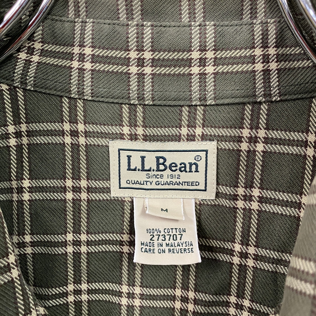 L.L.Bean　エルエルビーン　長袖ボタンダウンシャツ　チェック柄　緑　グリーン　Mサイズ　古着