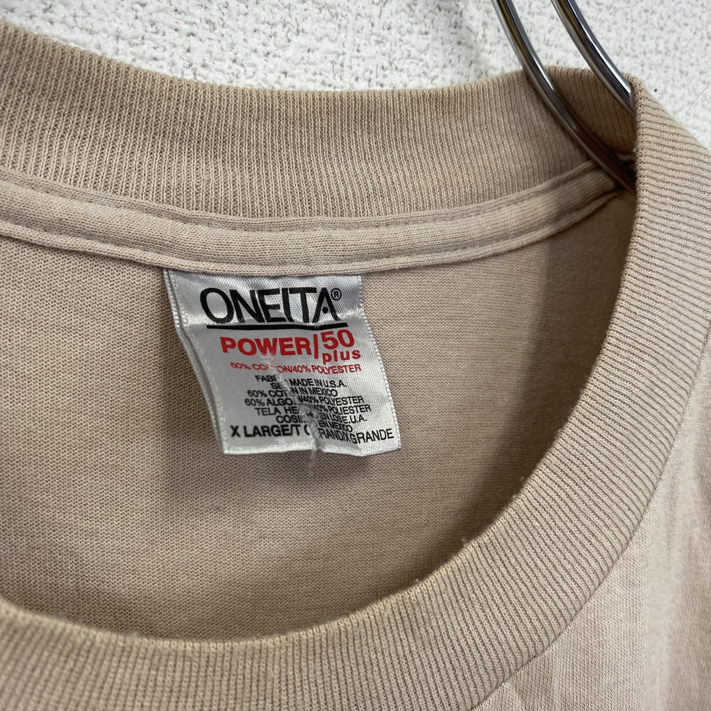90s　ONEITA　半袖プリントTシャツ　シングルステッチ　ベージュ　XLサイズ　　ヴィンテージ　古着