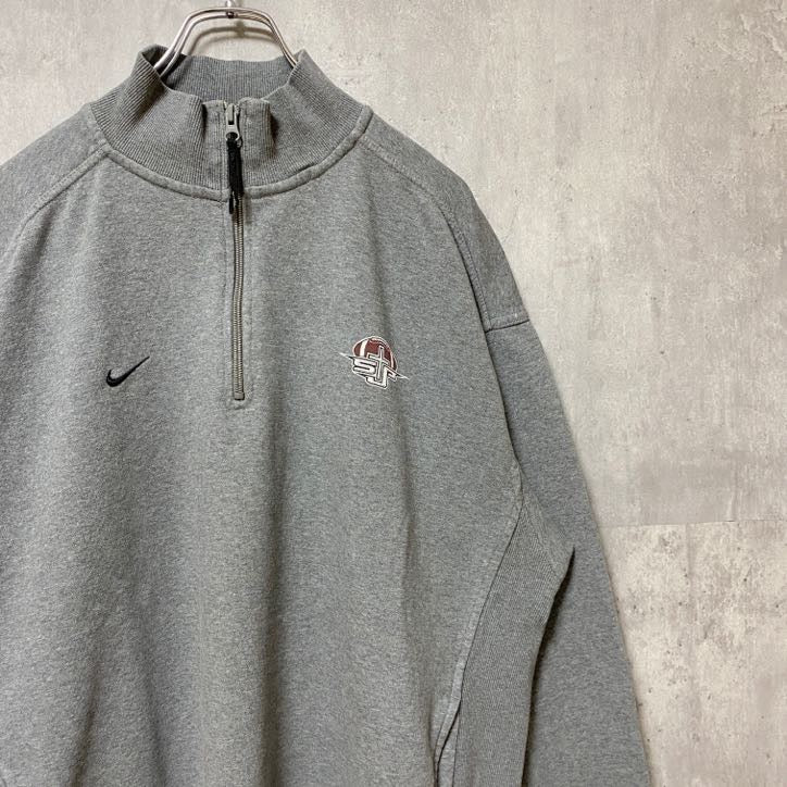 古着 used　NIKE　ナイキ　長袖ハーフジップスウェット　ワンポイントロゴプリントトレーナー　グレー　Lサイズ