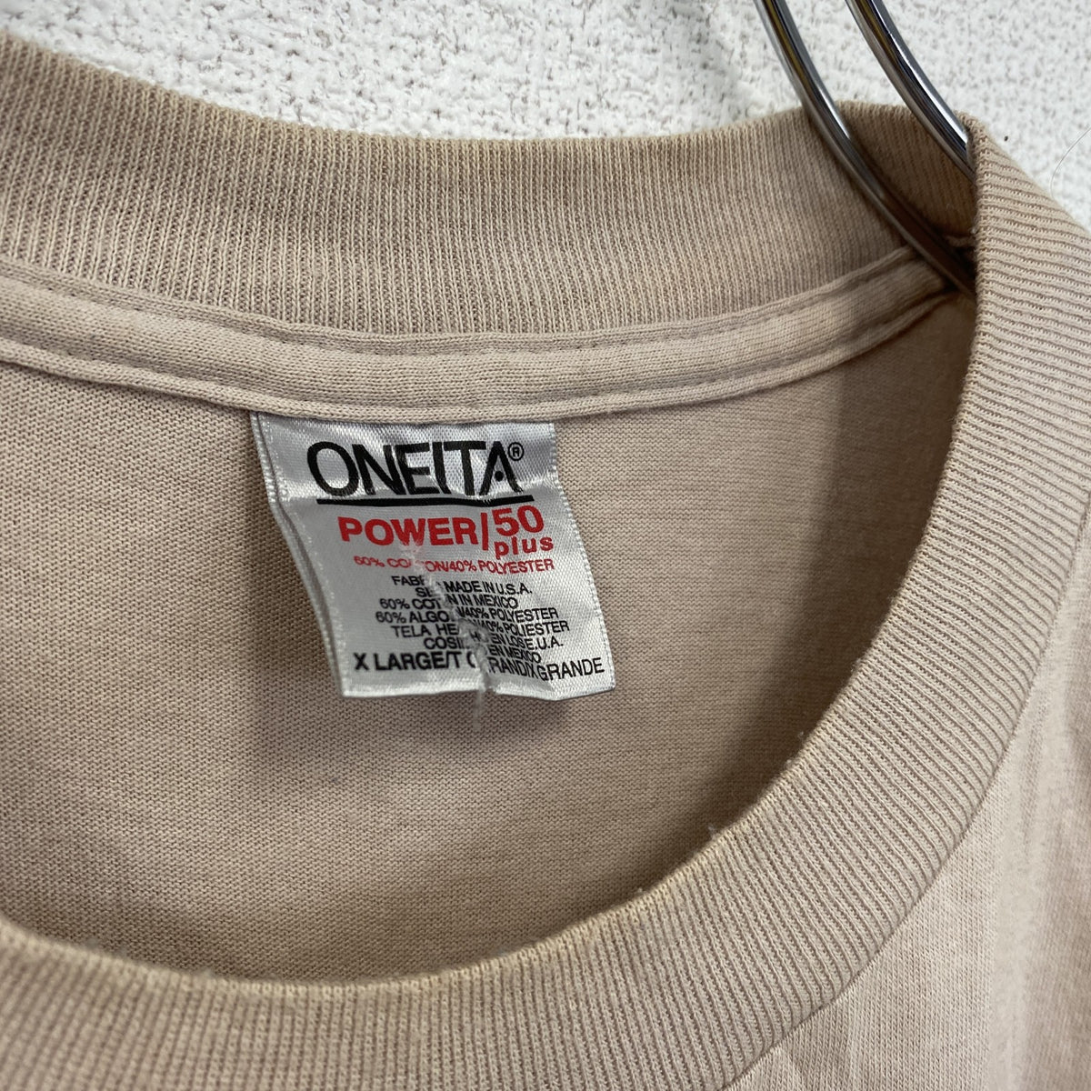 90s　ONEITA　半袖プリントTシャツ　シングルステッチ　ベージュ　XLサイズ　　ヴィンテージ　古着