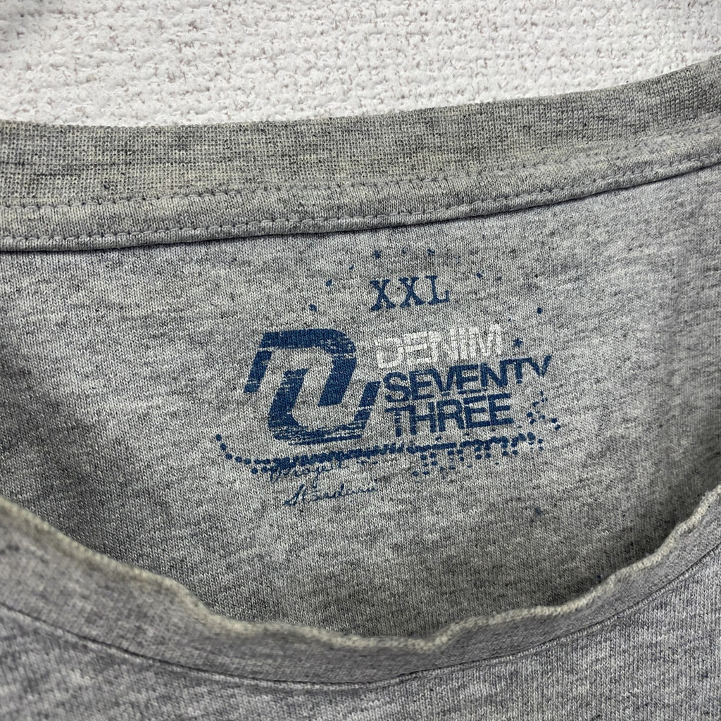 DENIM SEVENTY THREE　半袖プリントTシャツ　ロボT　灰色　霜降りグレー　2XLサイズ　古着