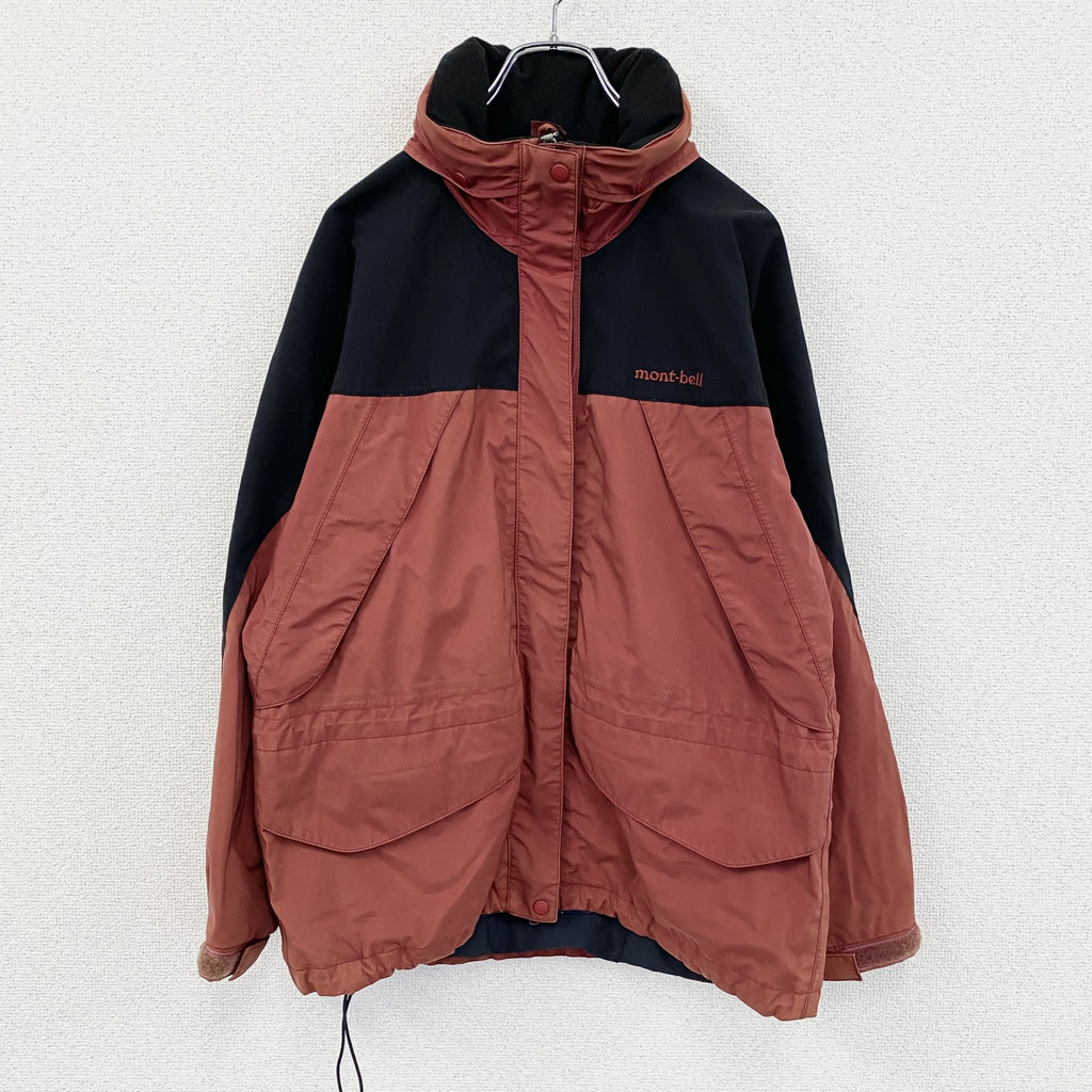 mont-bell　モンベル　マウンテンパーカー　中綿入り　比翼仕立て　赤　レッド　黒　ブラック　Mサイズ　古着