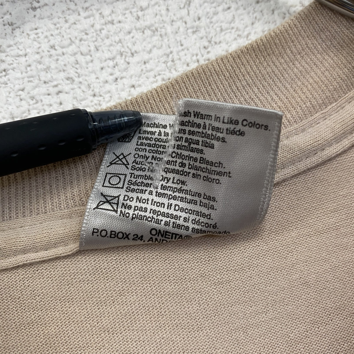 90s　ONEITA　半袖プリントTシャツ　シングルステッチ　ベージュ　XLサイズ　　ヴィンテージ　古着