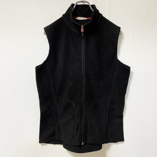 古着 used　WOOLRICH　ウールリッチ　ハイネックフリースベスト　ワンポイント刺繍　シンプル　ノームコア　黒　Lサイズ