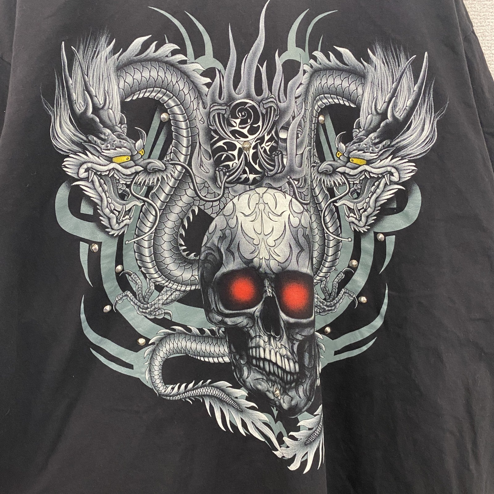 Wild　半袖プリントTシャツ　スカル　骸骨　龍　黒　ブラック　XLサイズ　古着