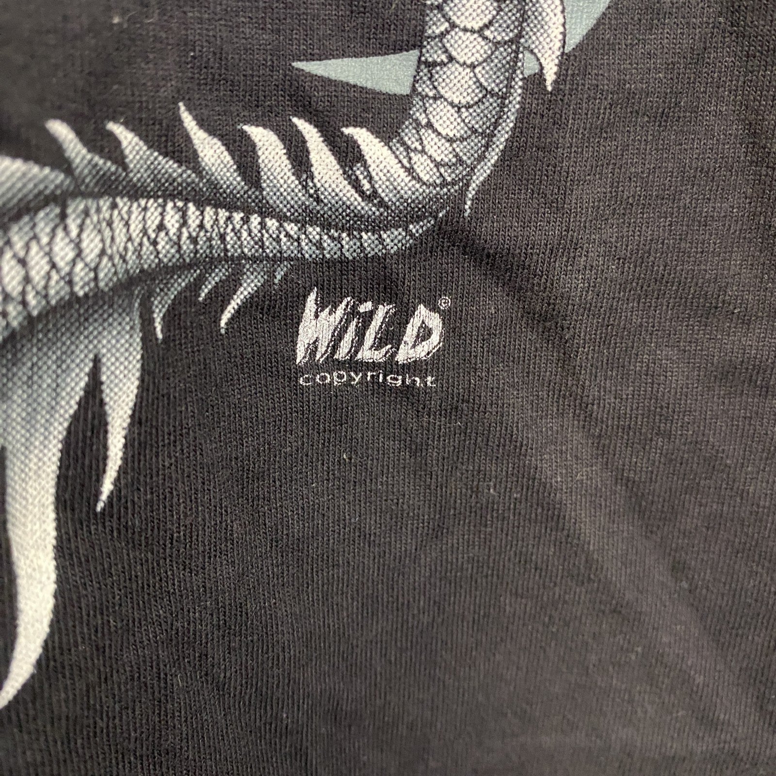 Wild　半袖プリントTシャツ　スカル　骸骨　龍　黒　ブラック　XLサイズ　古着