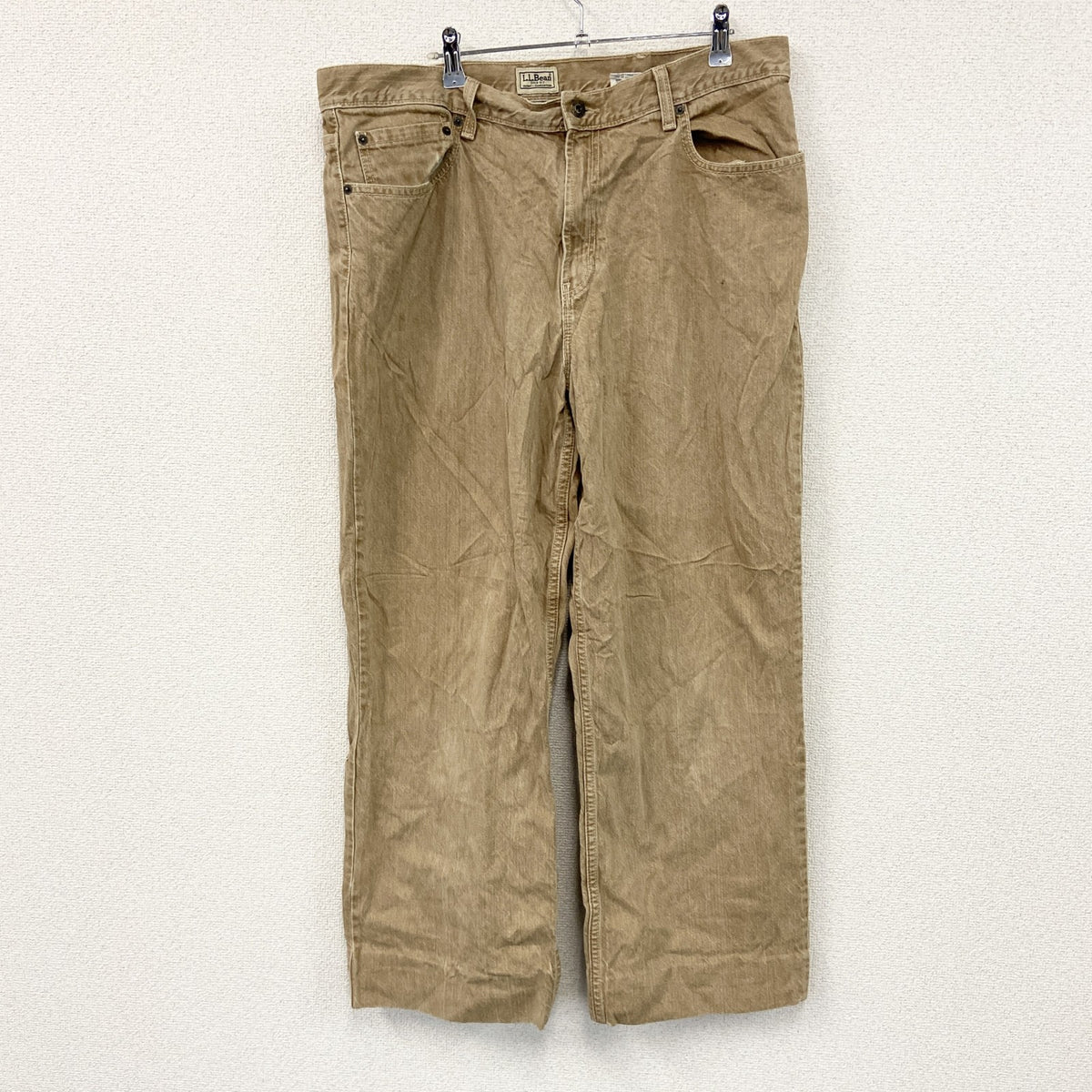 ～00s　L.L.Bean　エルエルビーン　デニムパンツ/ジーンズ　ジップフライ　革パッチ　ヴィンテージ　ベージュ　W38サイズ　古着