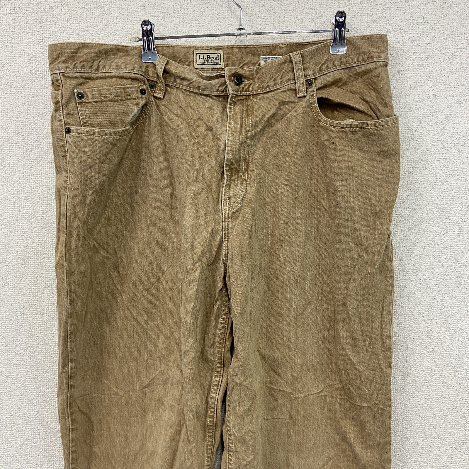 ～00s　L.L.Bean　エルエルビーン　デニムパンツ/ジーンズ　ジップフライ　革パッチ　ヴィンテージ　ベージュ　W38サイズ　古着