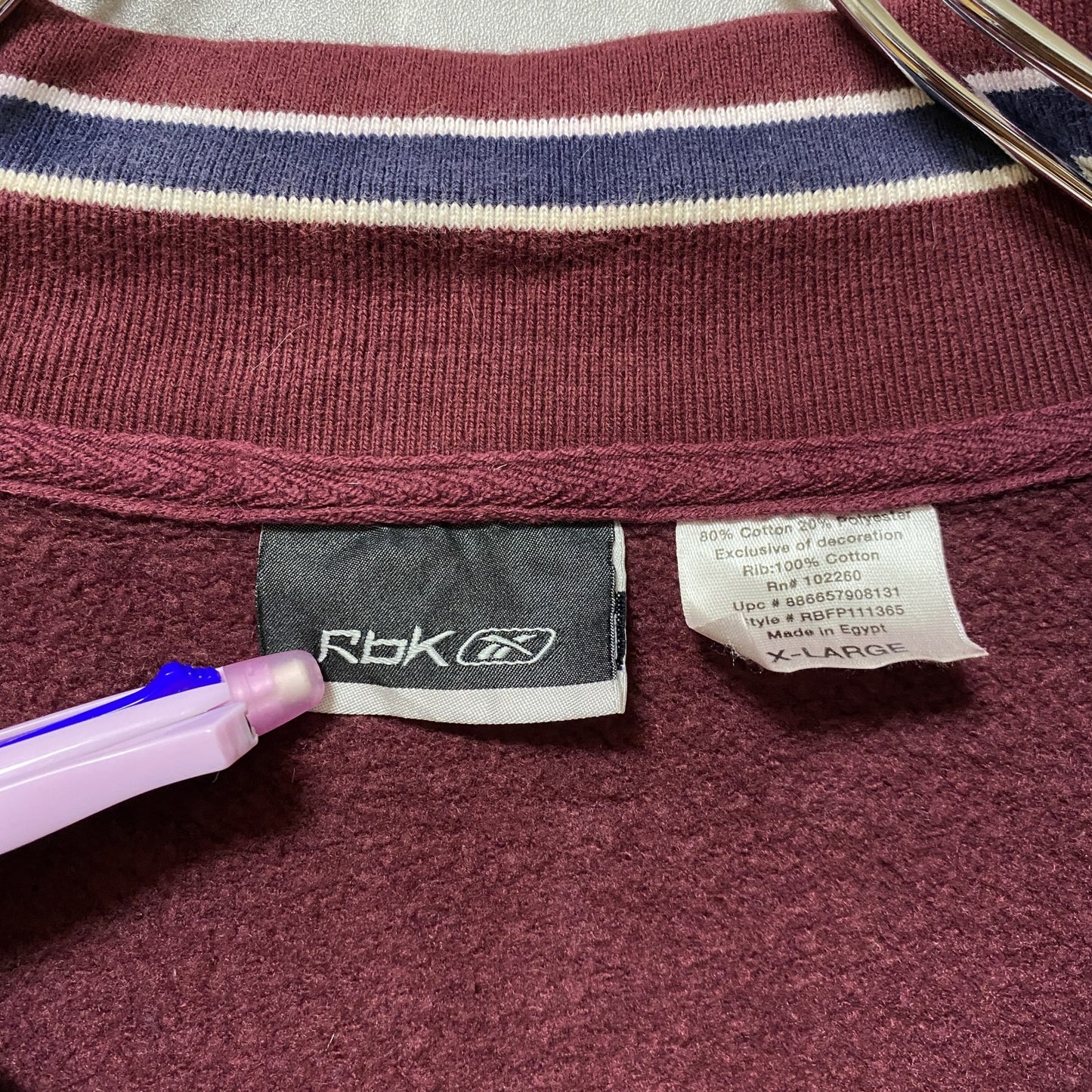 古着 used　Reebok　リーボック　長袖ハーフジップ刺繍ワンポイントスウェット　レッド　赤　オーバーサイズ　XLサイズ