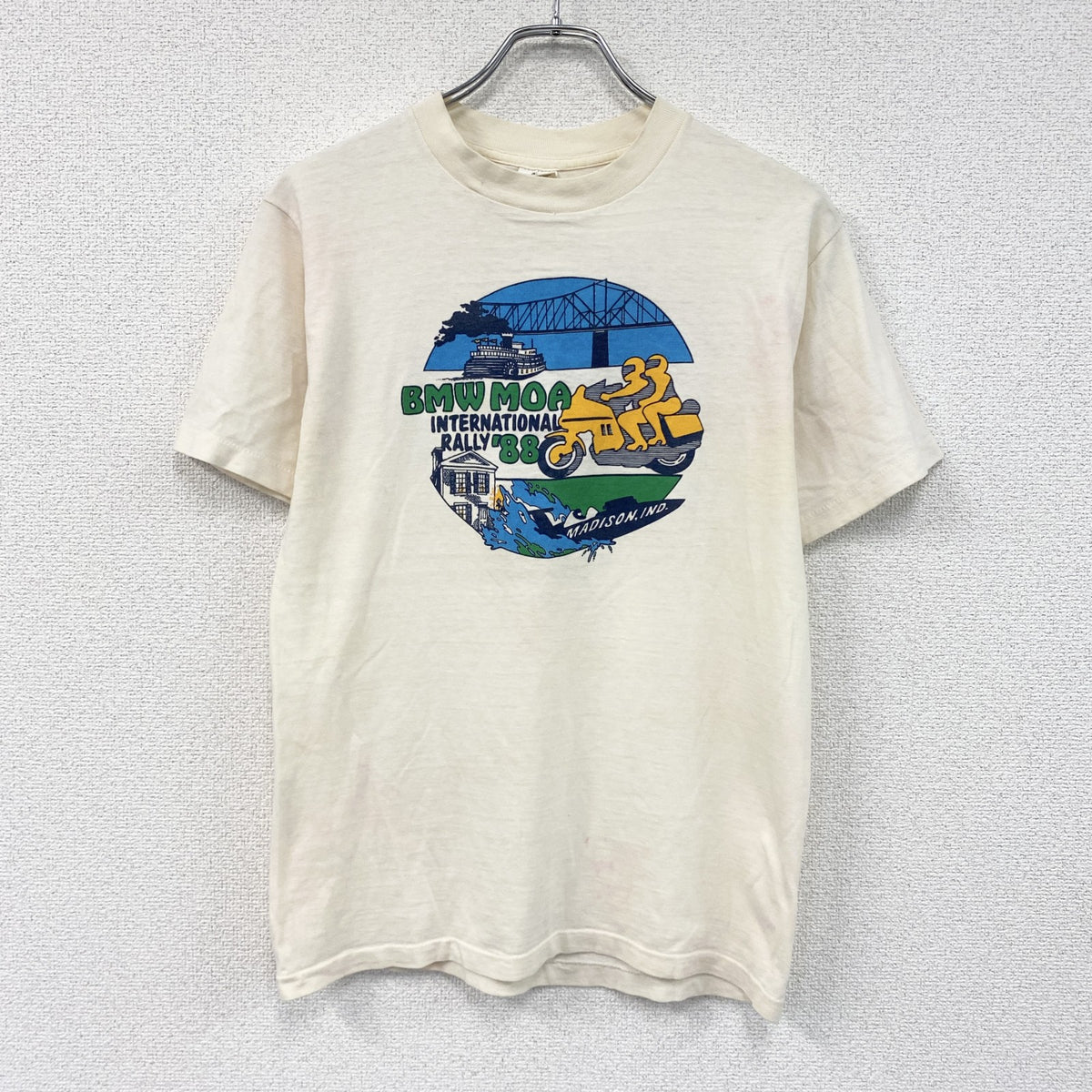80s　BMW MOA　半袖プリントTシャツ　USA製　ヴィンテージ　シングルステッチ　ベージュ　Mサイズ 　古着