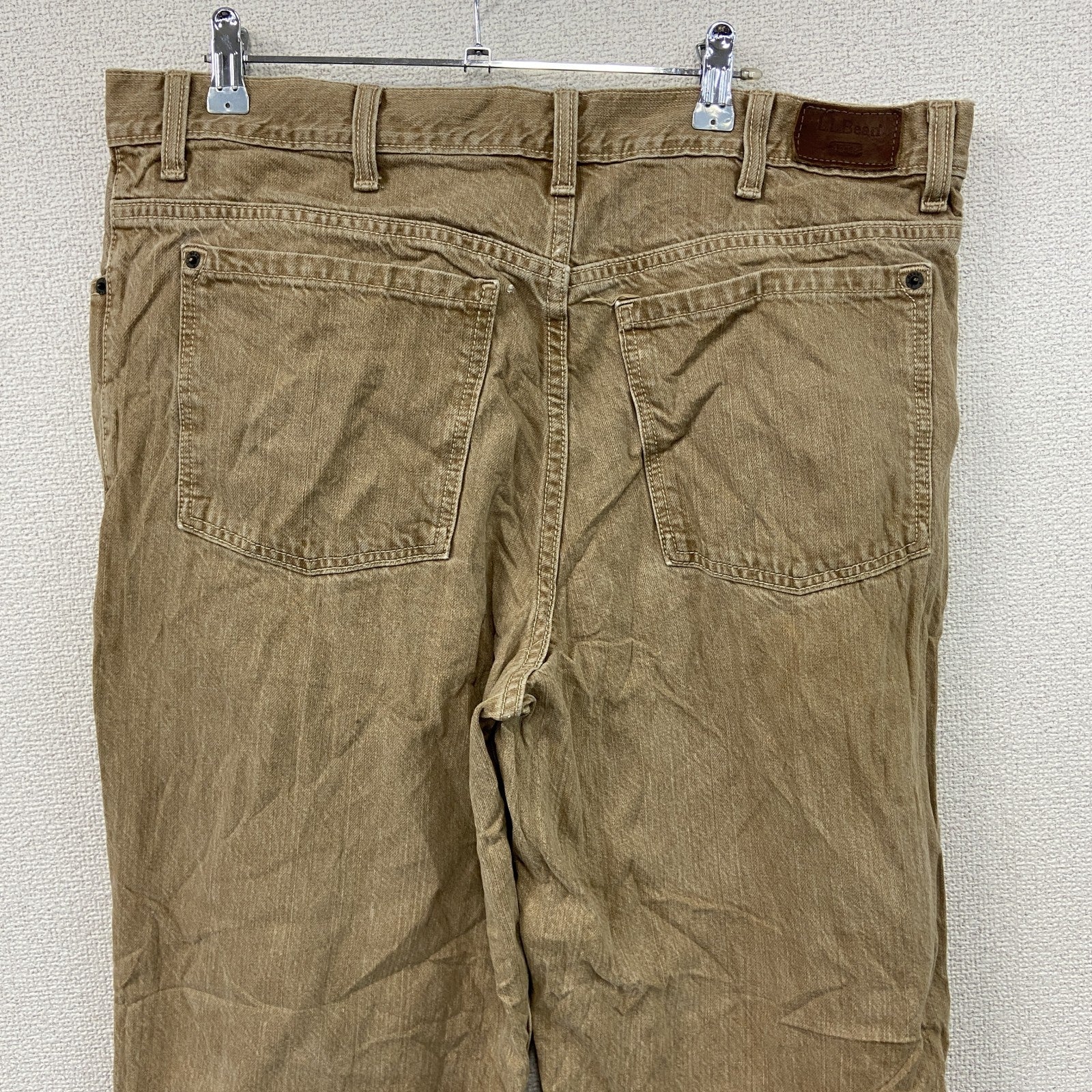 ～00s　L.L.Bean　エルエルビーン　デニムパンツ/ジーンズ　ジップフライ　革パッチ　ヴィンテージ　ベージュ　W38サイズ　古着