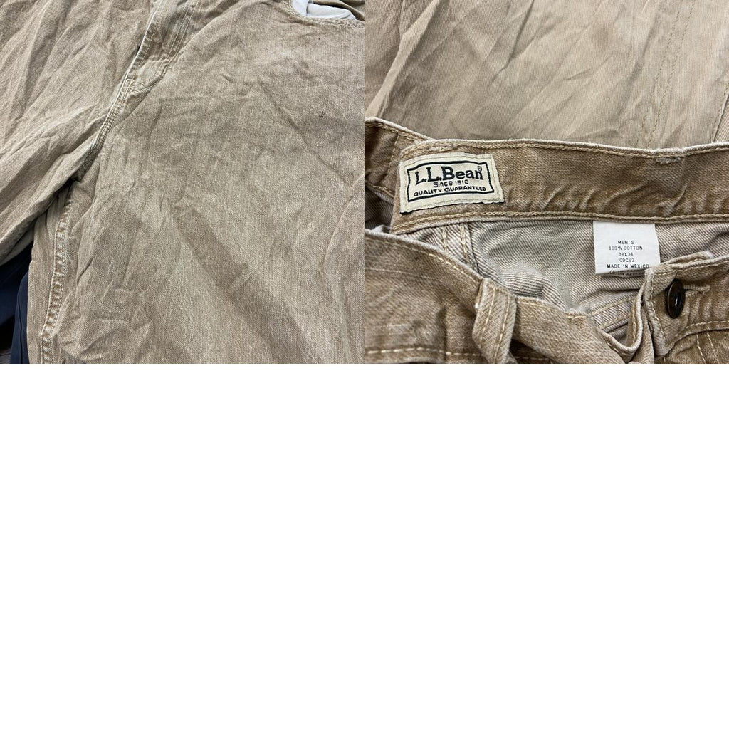 ～00s　L.L.Bean　エルエルビーン　デニムパンツ/ジーンズ　ジップフライ　革パッチ　ヴィンテージ　ベージュ　W38サイズ　古着