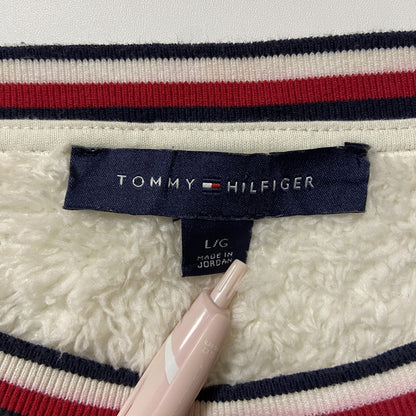 古着 used　TOMMY HILFIGER トミーヒルフィガー　長袖ボアフリースプルオーバー　ロゴ刺繍　白　Lサイズ