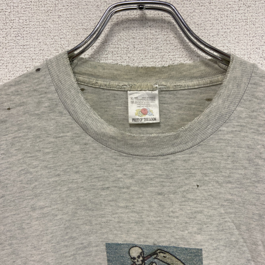FRUIT OF THE LOOM　フルーツオブザルーム　半袖プリントTシャツ　シングルステッチ　グレー　XLサイズ カットソー メンズ コットン 古着